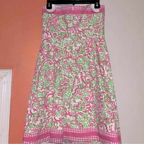 Lilly Pulitzer Sienna Dress White Pink Peanut Island Floral & Gingham - Picture 6 of 11